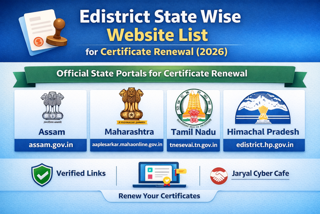 Edistrict State Wise Website List for Certificate Renewal (2026)