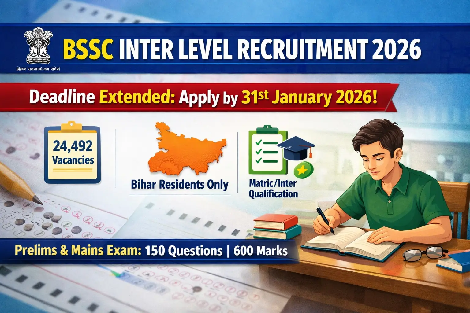 BSSC Inter Level Recruitment 2026 24492 vacancy last date extended apply online