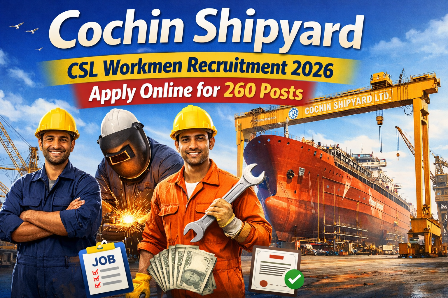 Cochin Shipyard CSL Workmen Recruitment 2026 Apply Online For 260 Posts