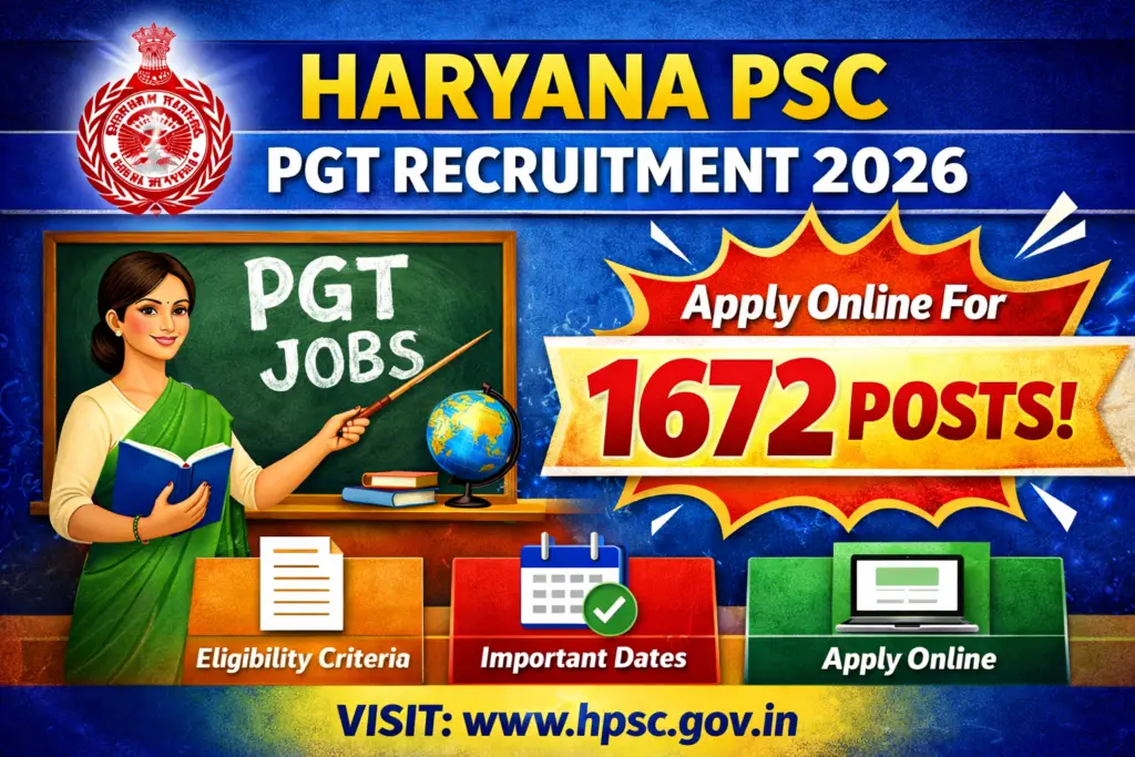Haryana PSC PGT Recruitment 2026 Apply Online For 1672 Posts