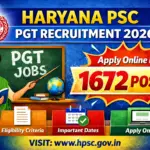 Haryana PSC PGT Recruitment 2026 Apply Online For 1672 Posts